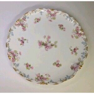 Antique Haviland Limoges GDA Serving Round Tray Plate 12" Floral Gold Schleiger